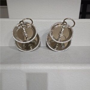 Set of 2 Elegant Silver Two-Tiered Trays